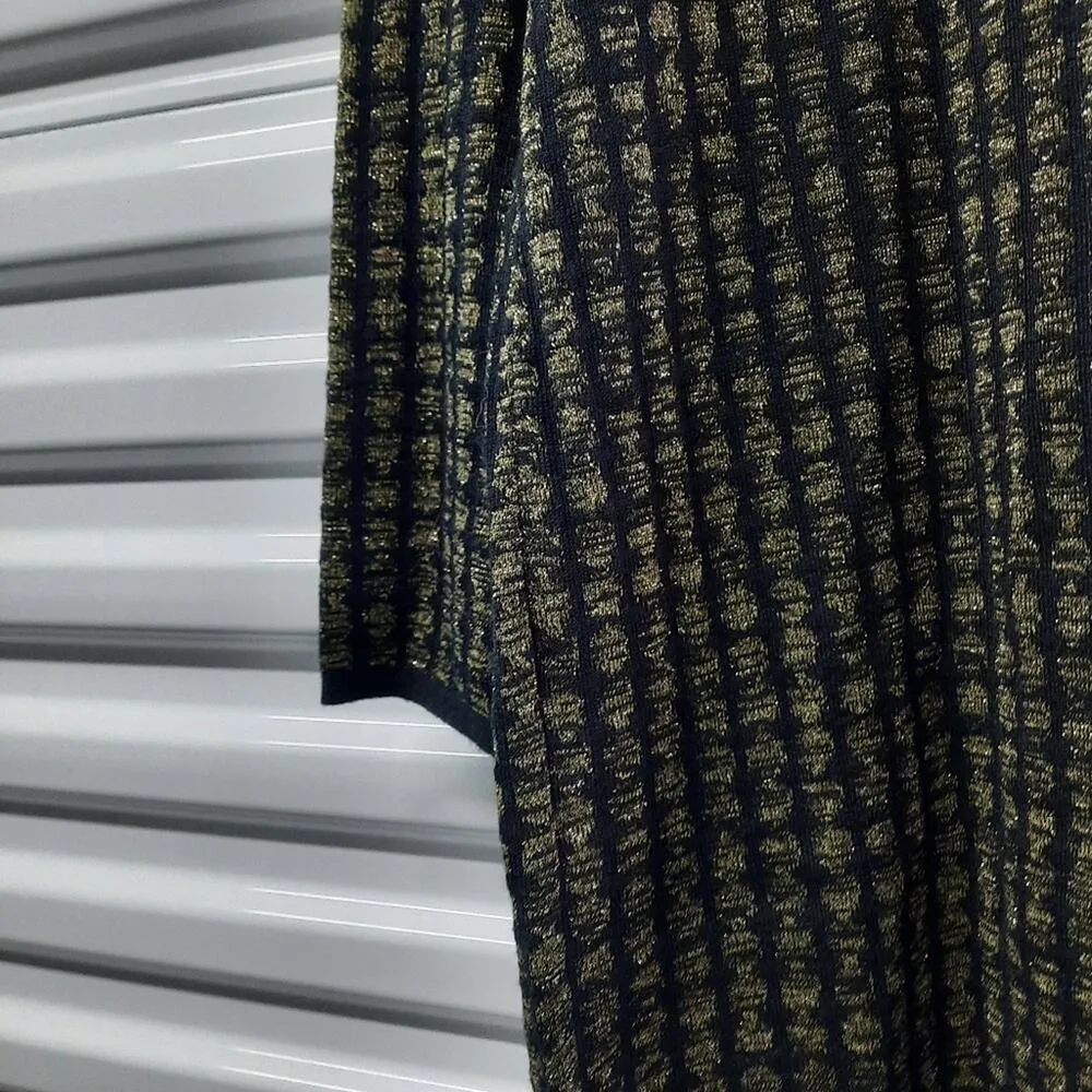 Kasper Women's Cardigan Sweater Size Large Black Gold Metallic Wool Blend Knit - Image 10