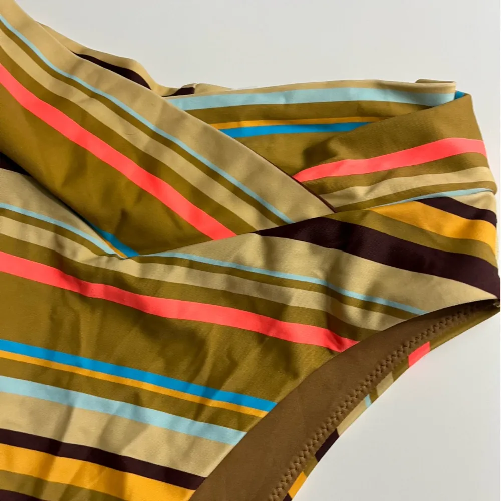 Aerie • NWT Brown Yellow Blue Striped High Cut Cheeky Bikini Bottom - Image 3