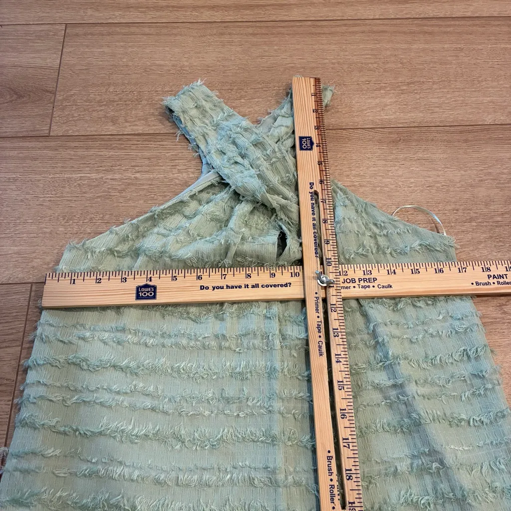 Abbey Glass Alys Cross Front Halter Dress Green Fringe Shift Knee Length Size S - Image 5