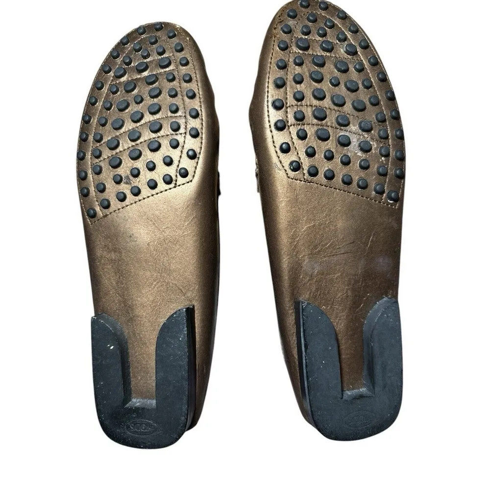 Tod's Women's‎ Mocassins Driving Shoes Bronze Copper Loafer Leather Size 8.5 - Image 8