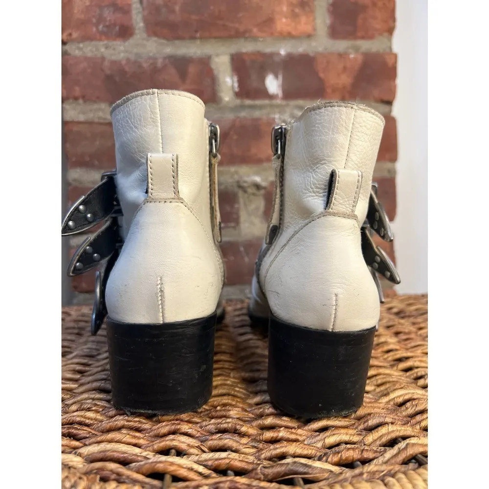 Steve Madden Western Buckle Billy Booties White Leather - Image 6