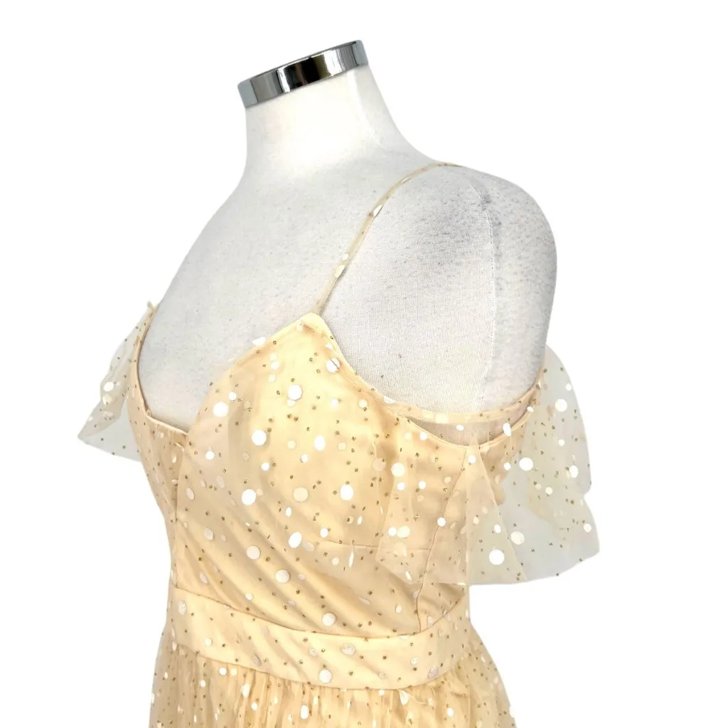 The Vintage Shop Sparkled Mesh Overlay Prom Party Dress Cream Gold Size Medium - Image 5