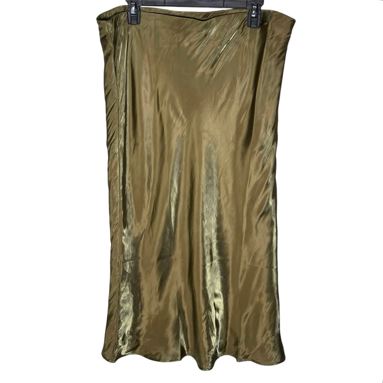 ANTHROPOLOGIE Women’s Liquid Shine Bias Cut Champagne Midi Skirt XL - Image 4