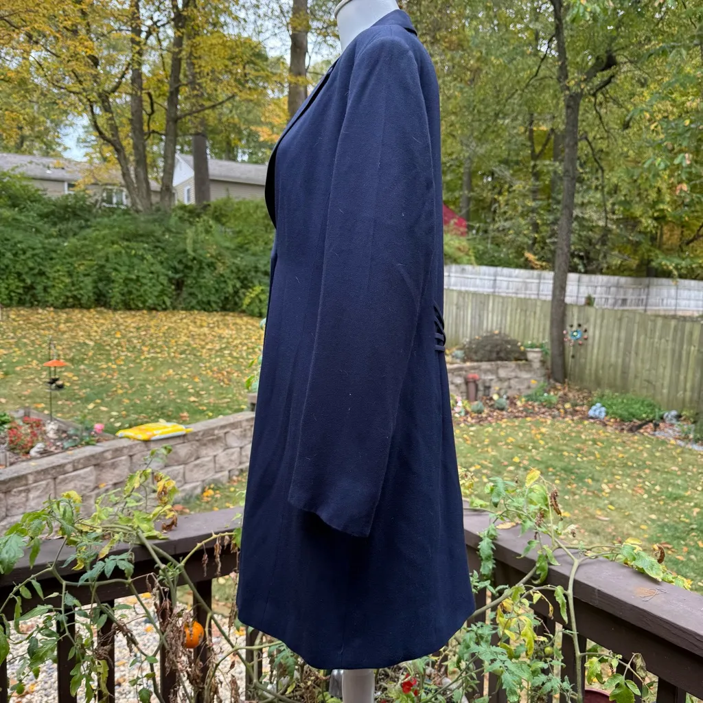 Herman Geist Coat Women's M 8 Navy Blue Long Blazer Old Money Quiet Luxury Vtg - Image 3