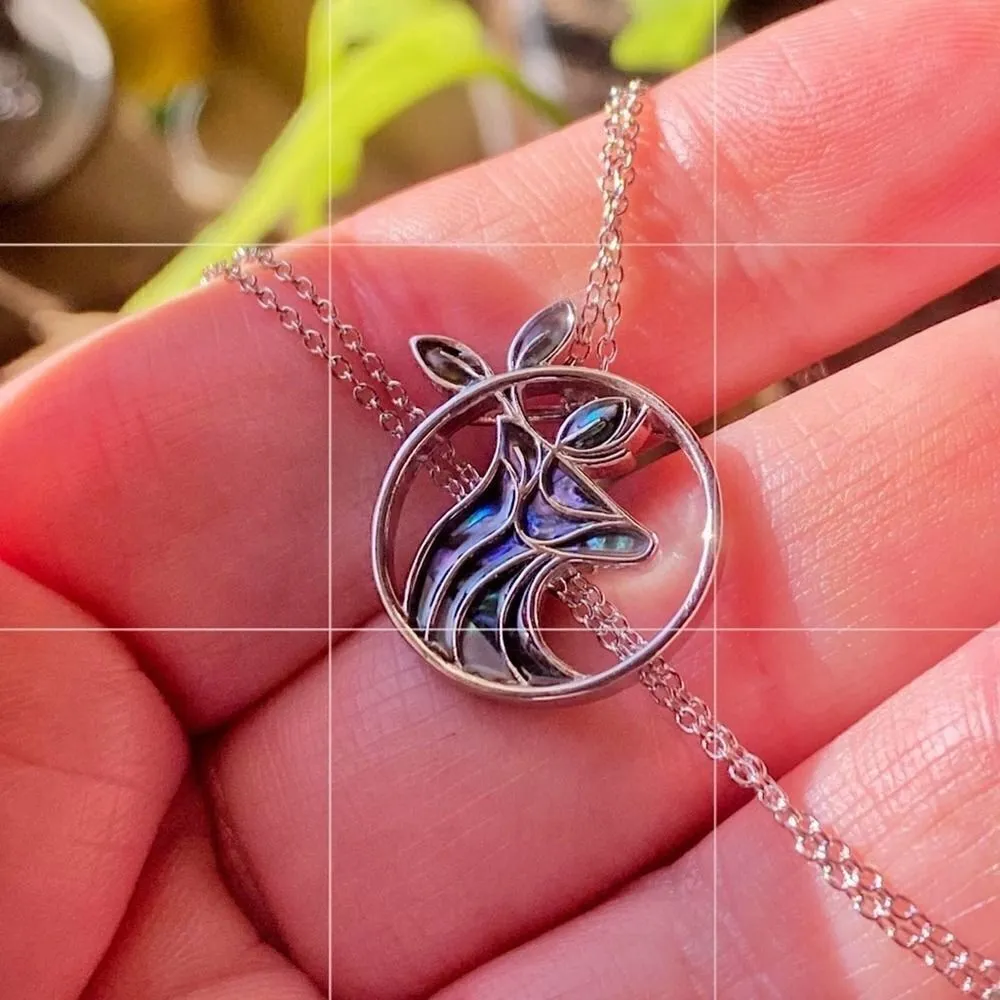 Abalone Deer Sterling Silver Necklace Blue - Image 2