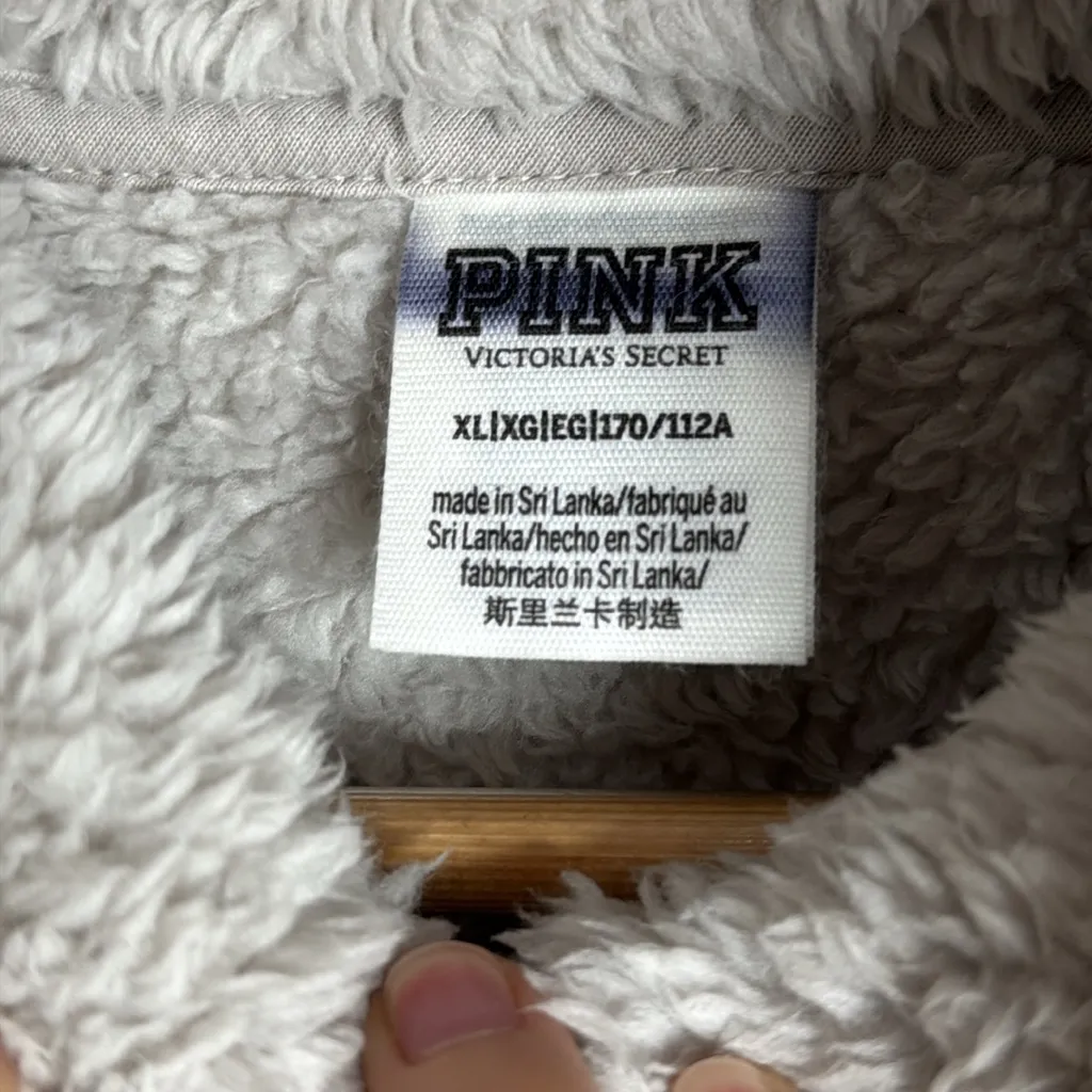 PINK Victoria's Secret Sherpa Teddy Long Sleeves  Zip Up Plush Gray Jacket sz XL - Image 10