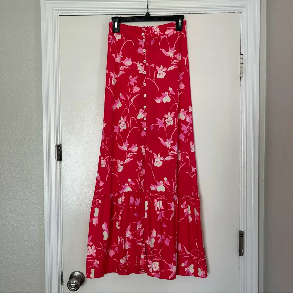 Maaji Alana Long Floral Button Front Red Maxi Skirt S - Image 2