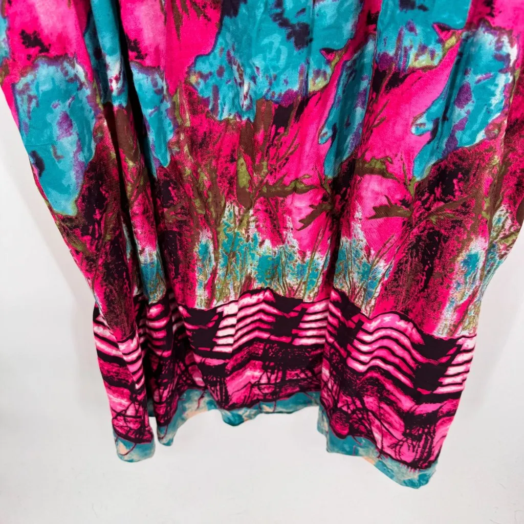 Metropolitan MuuMuu House dress Womens Medium‎ Pink Rayon India Batik Print - Image 4