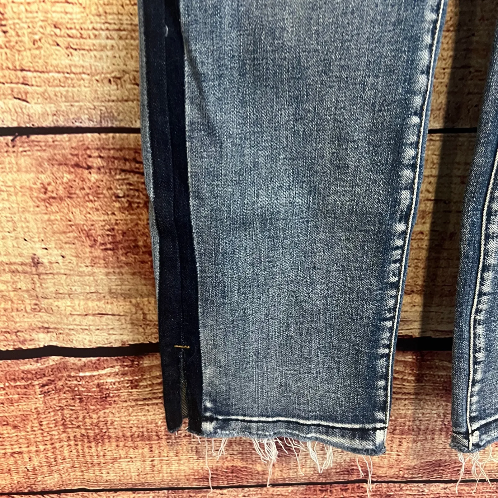 Judy Blue Jeans Women 7/28 (29x30) Blue Stripe High Rise Straight Leg Raw Hem - Image 4