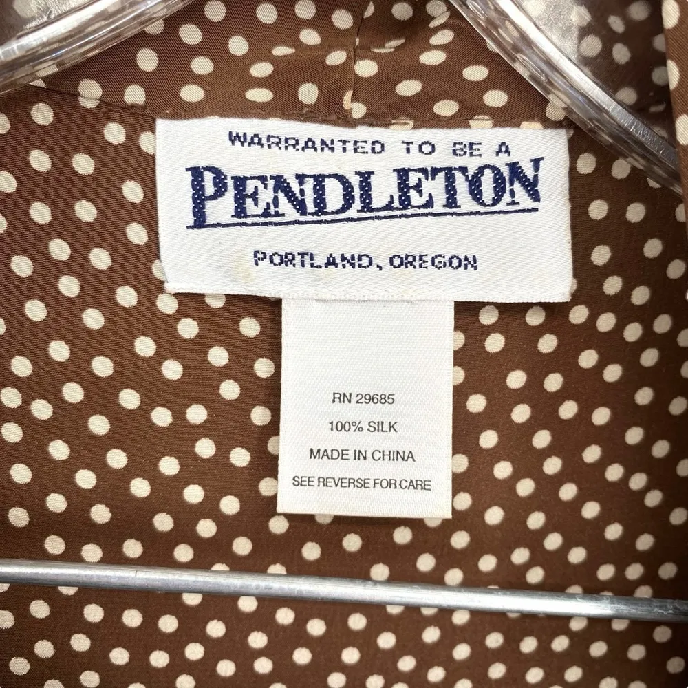 Vintage Pendleton Brown Polka Dot Silk Skirt Blouse Set - Image 5