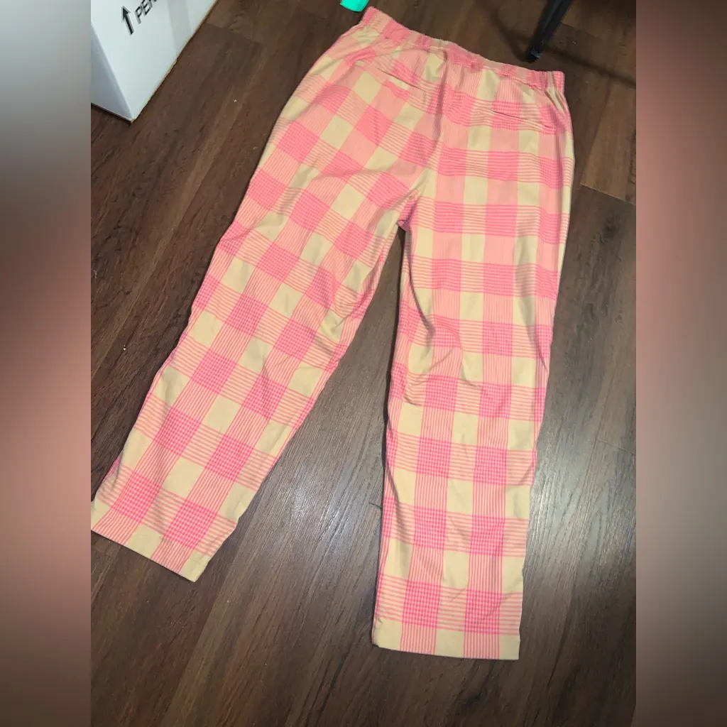 Anthropologie Maeve Plaid Tapered Pull On Pants Pink Tan 10 $128 casual fall - Image 9