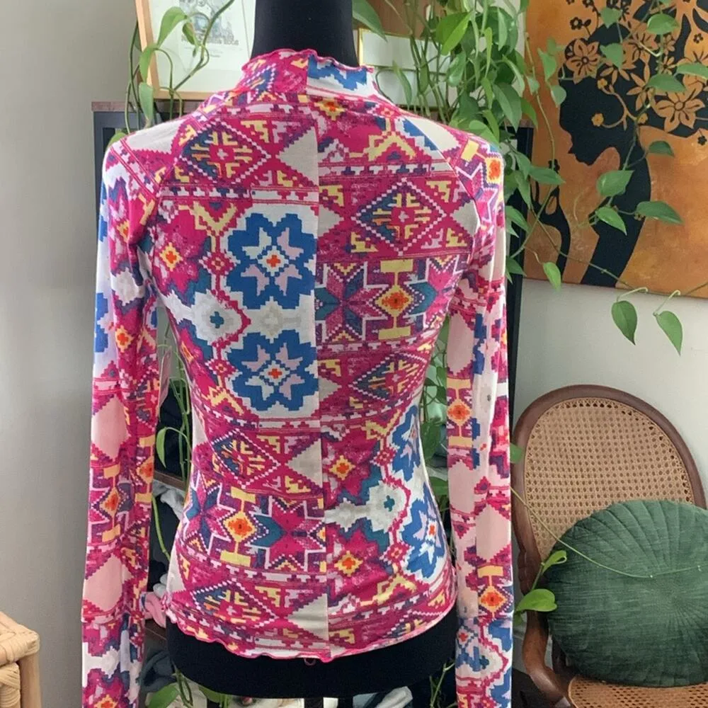 NWT Free People Movement High Jump Fairisle Magenta Printed Long Sleeve - Image 3