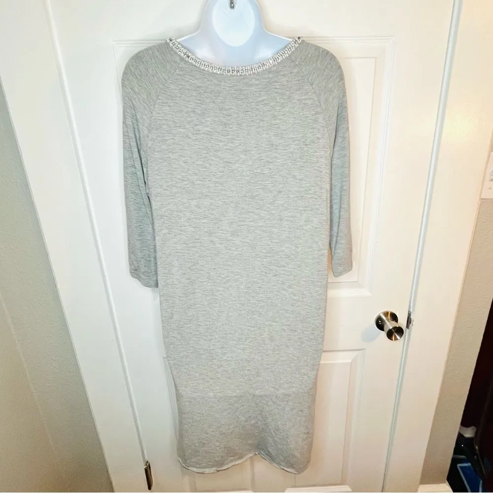 Philosophy Beaded Neck Tshirt Dress 3/4 Sleeves Grey Marled M - Image 10