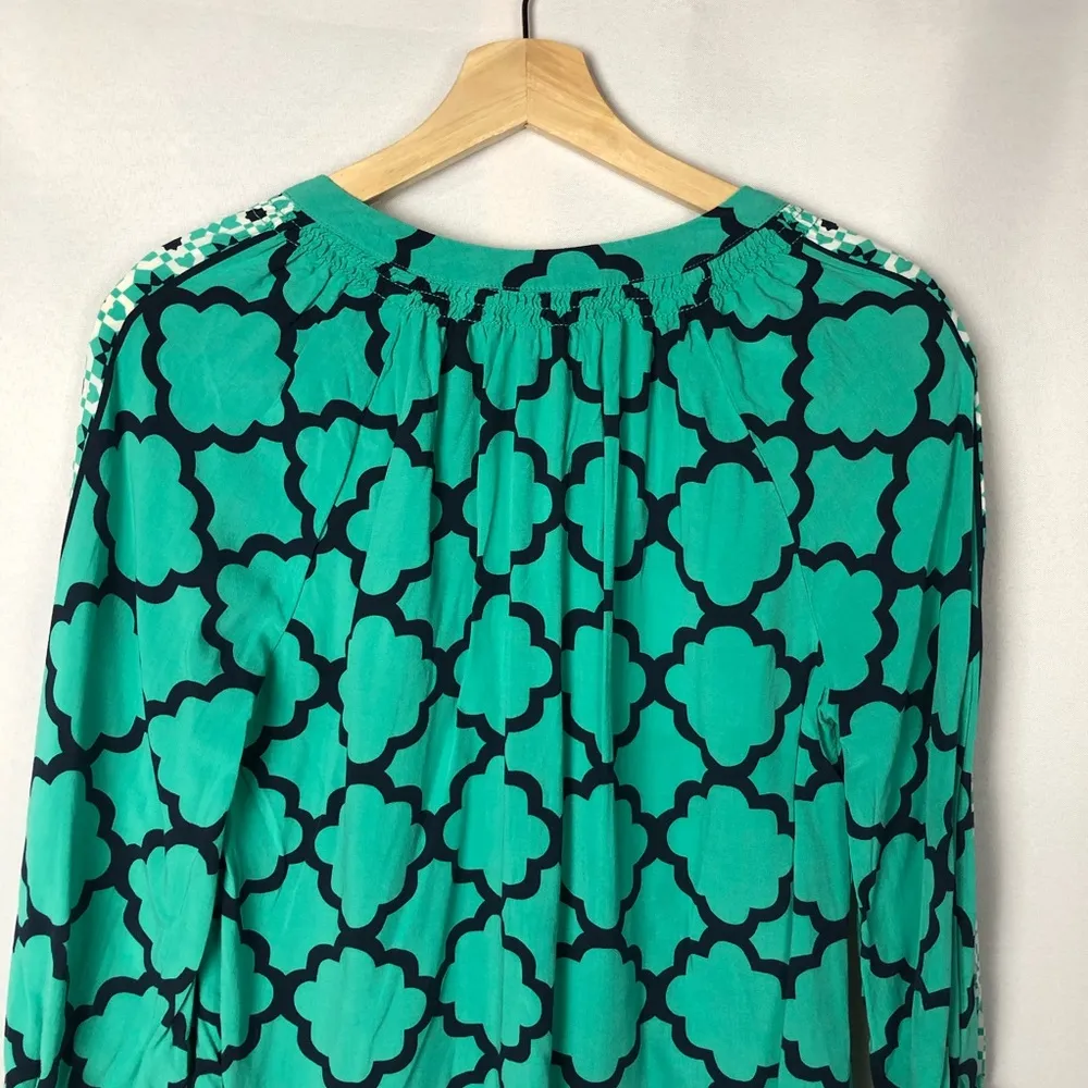 Crown & Ivy Green & Blue Moroccan Medley 3/4 Sleeve Peasant Top S - Image 8