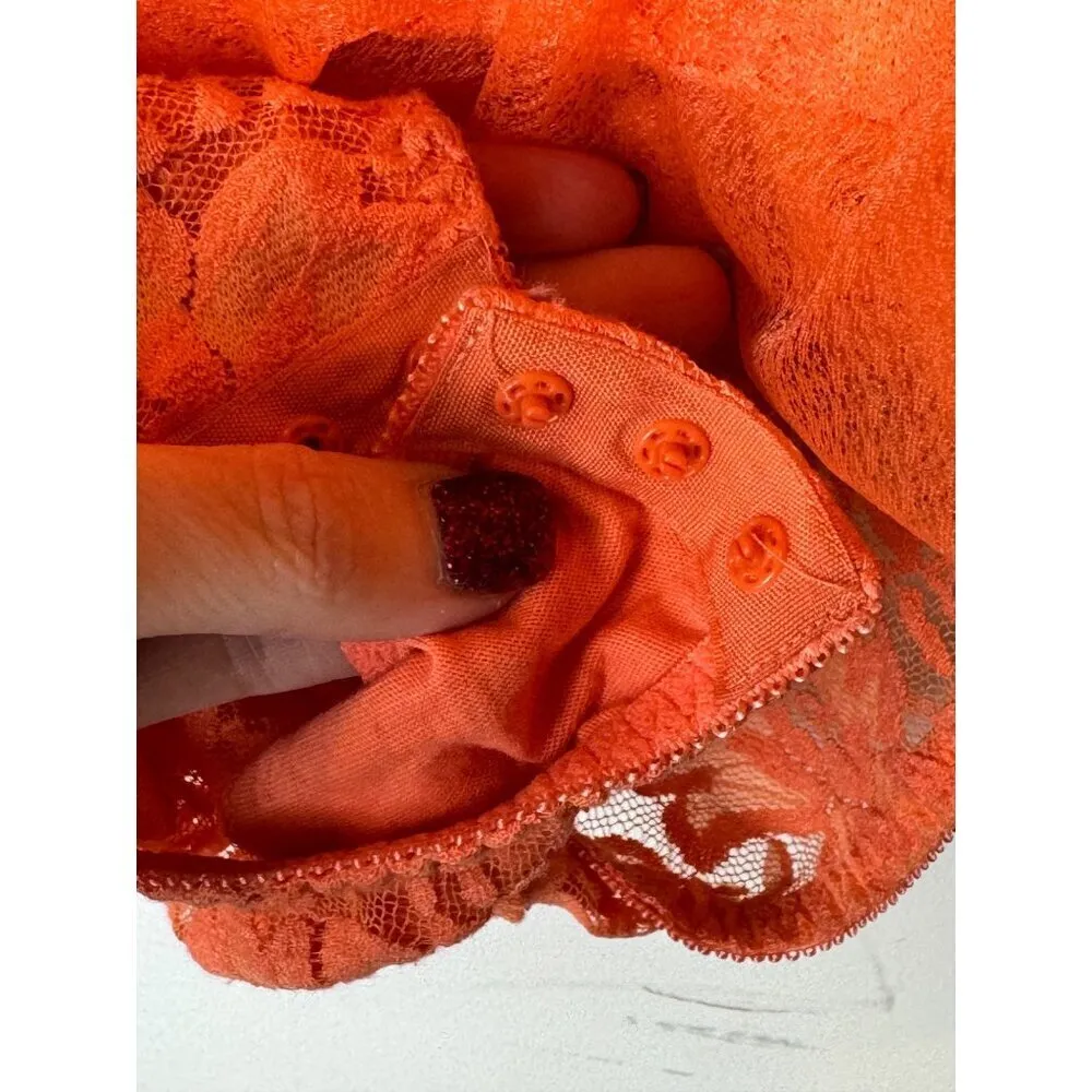 HAH Hot As‎ Hell Bodysuit Women Medium Orange Sheer Lace Mesh Mama Jen - Image 10