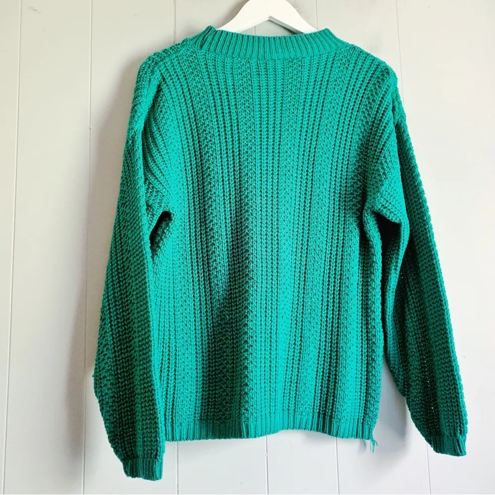 Bobbie Brooks Vintage Cable Knit Sweater Kelly Green Crew Neck Pullover M - Image 2