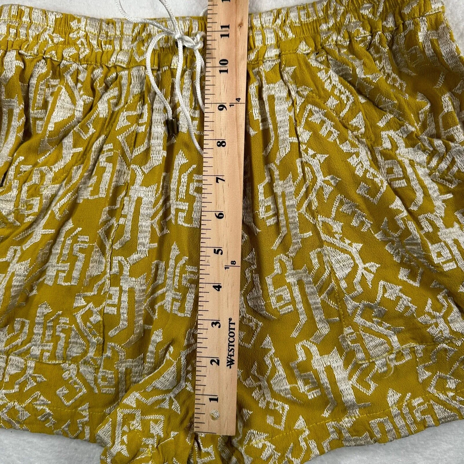 Elevenses Pull On Drawstring Waist Boho Shorts Womens XSmall Mustard Embroidered - Image 7