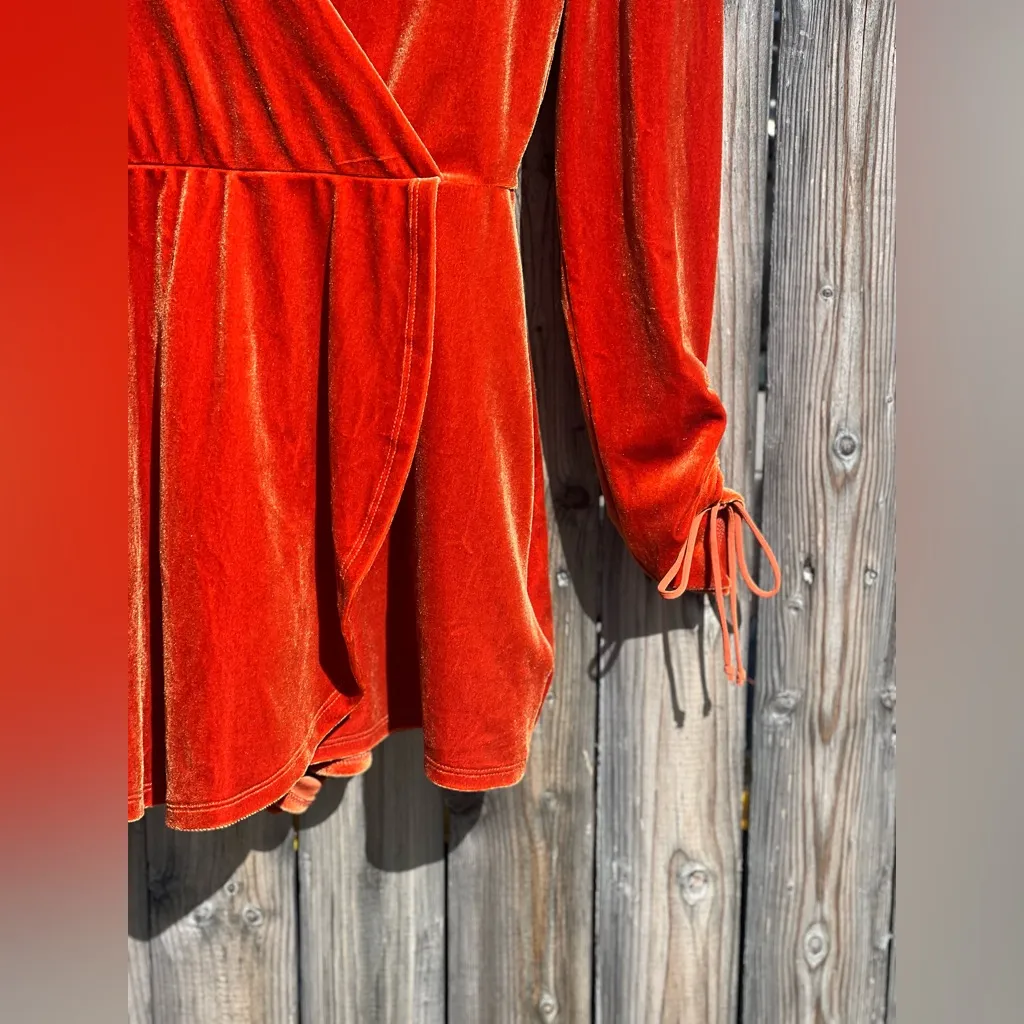 Urban Outfitters Romper  Velvet Surplice Playsuit Terra -Cotta - Image 9