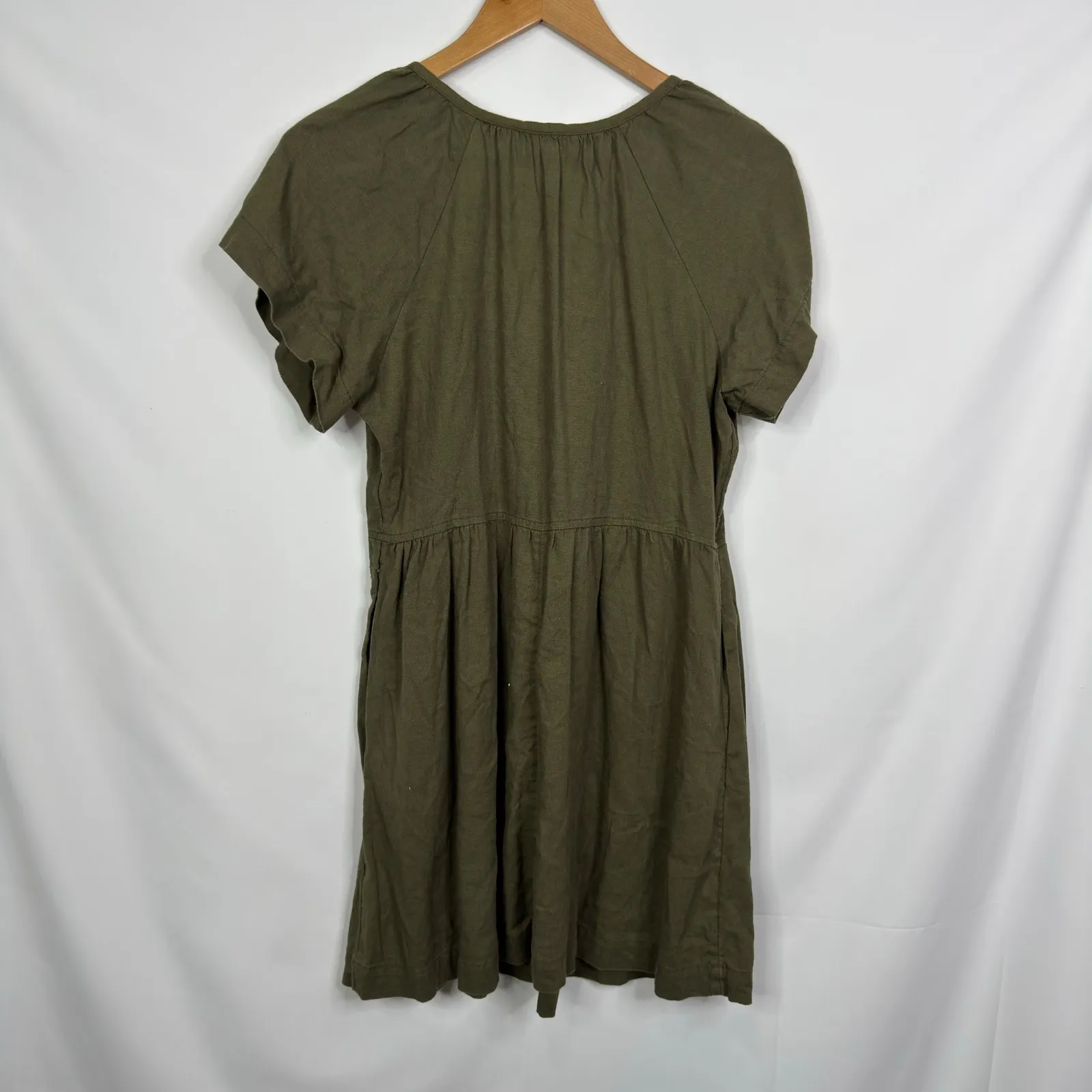 Universal Thread Olive Green Linen Blend Babydoll Dress XS V Neck Short Sleeve - Image 5