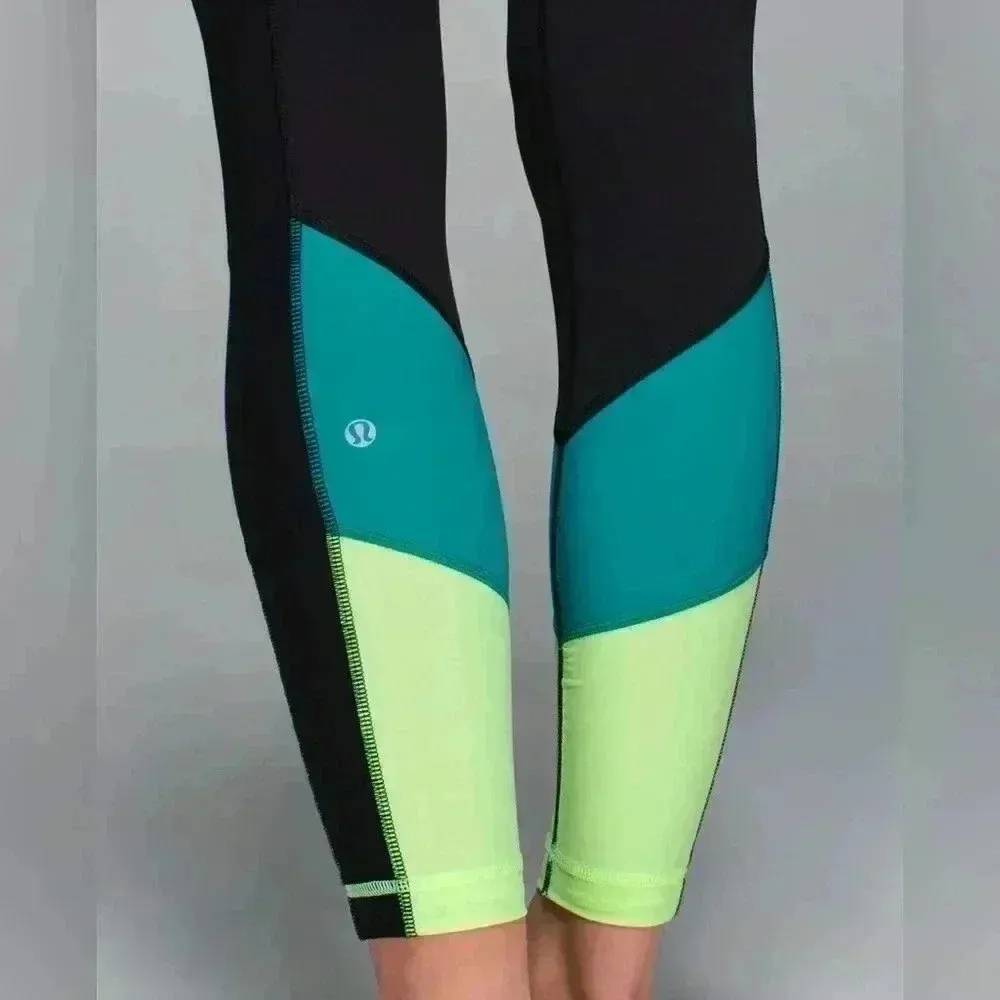 NWOT Lululemon Trail Bound 7/8 Tight Black / Blue Tropics / Clear Mint green - Image 2