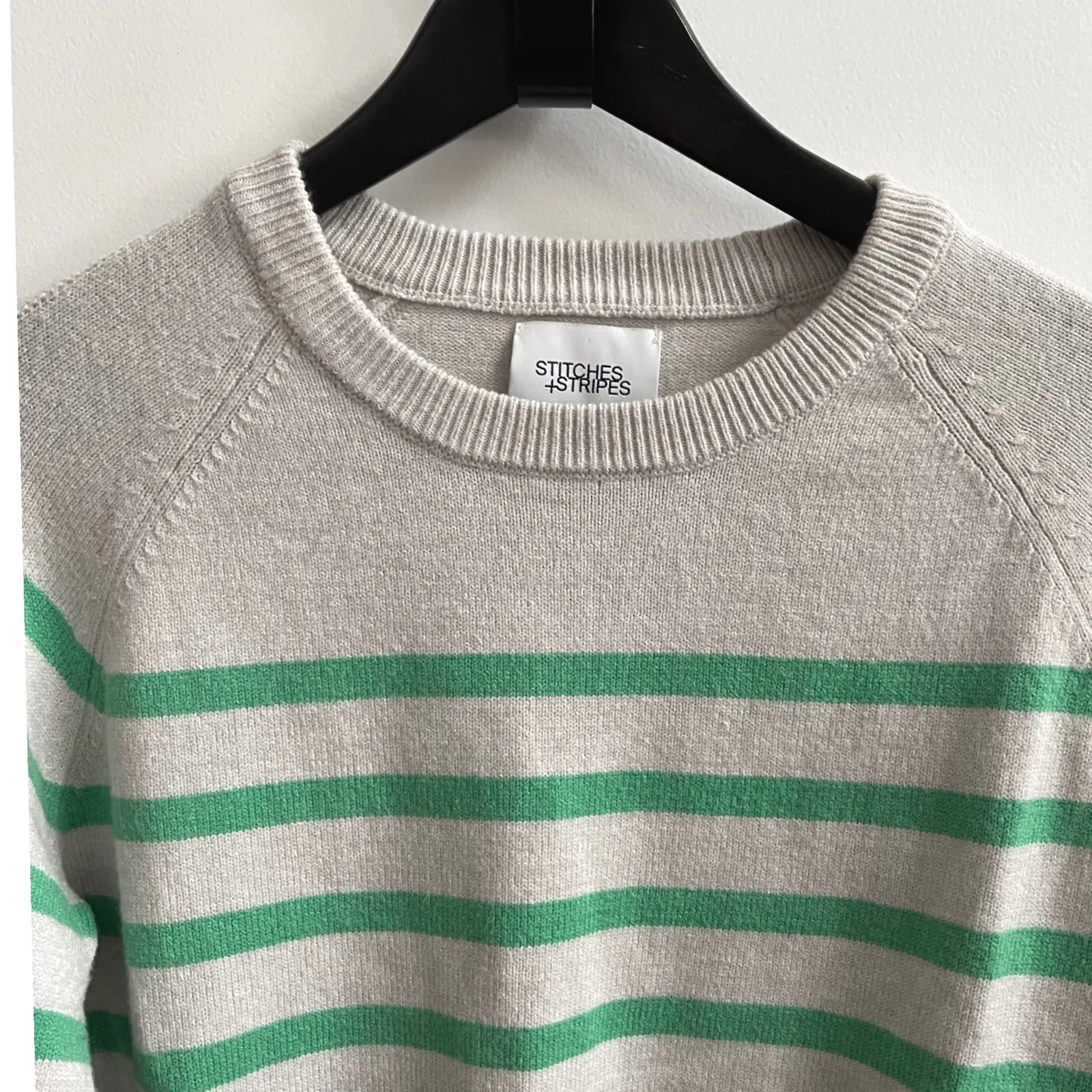 STITCHES + STRIPES Women's Striped Crewneck Sweater Size S Light Gray Green Knit - Image 2