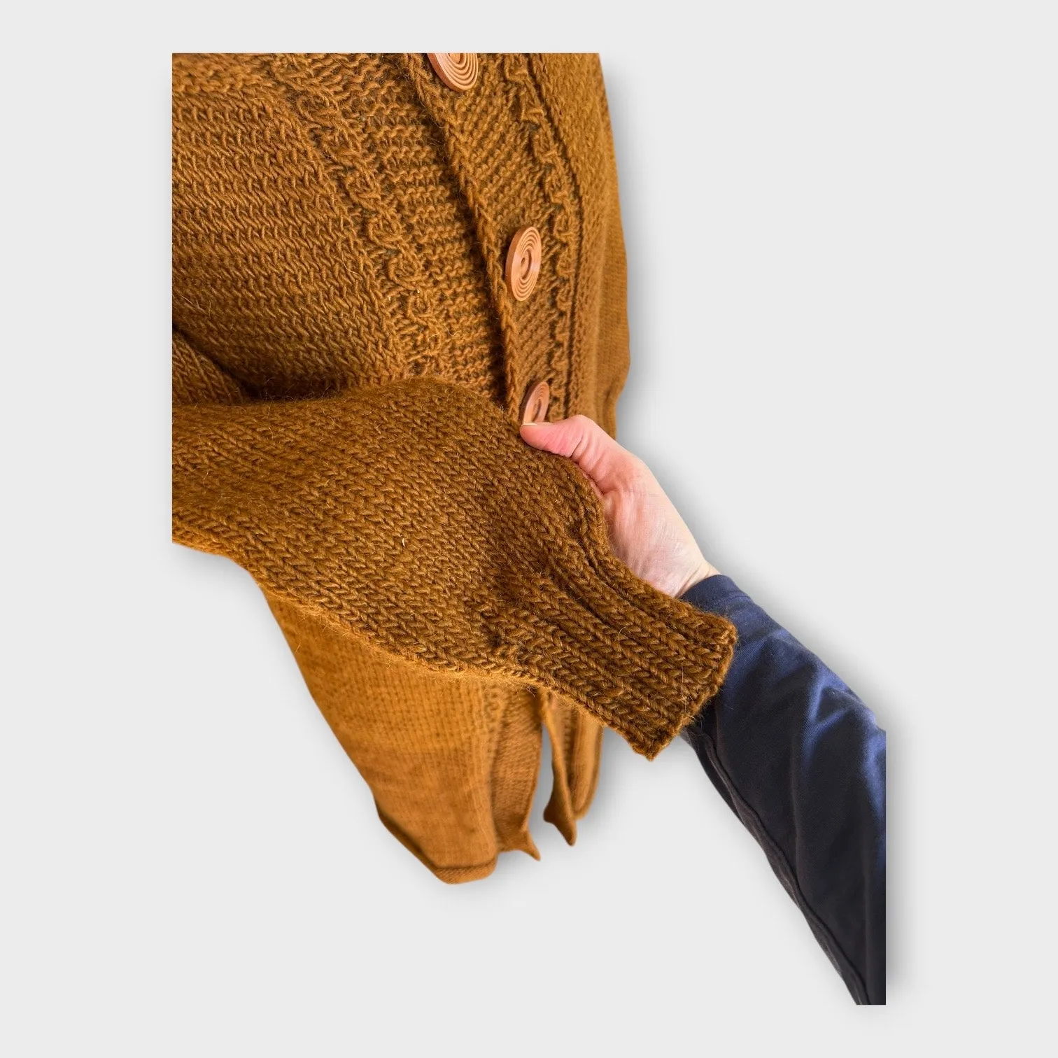 Handmade Chunky Knit Cardigan Duster Sweater Caramel Brown Women's S/M Lagenlook - Image 4