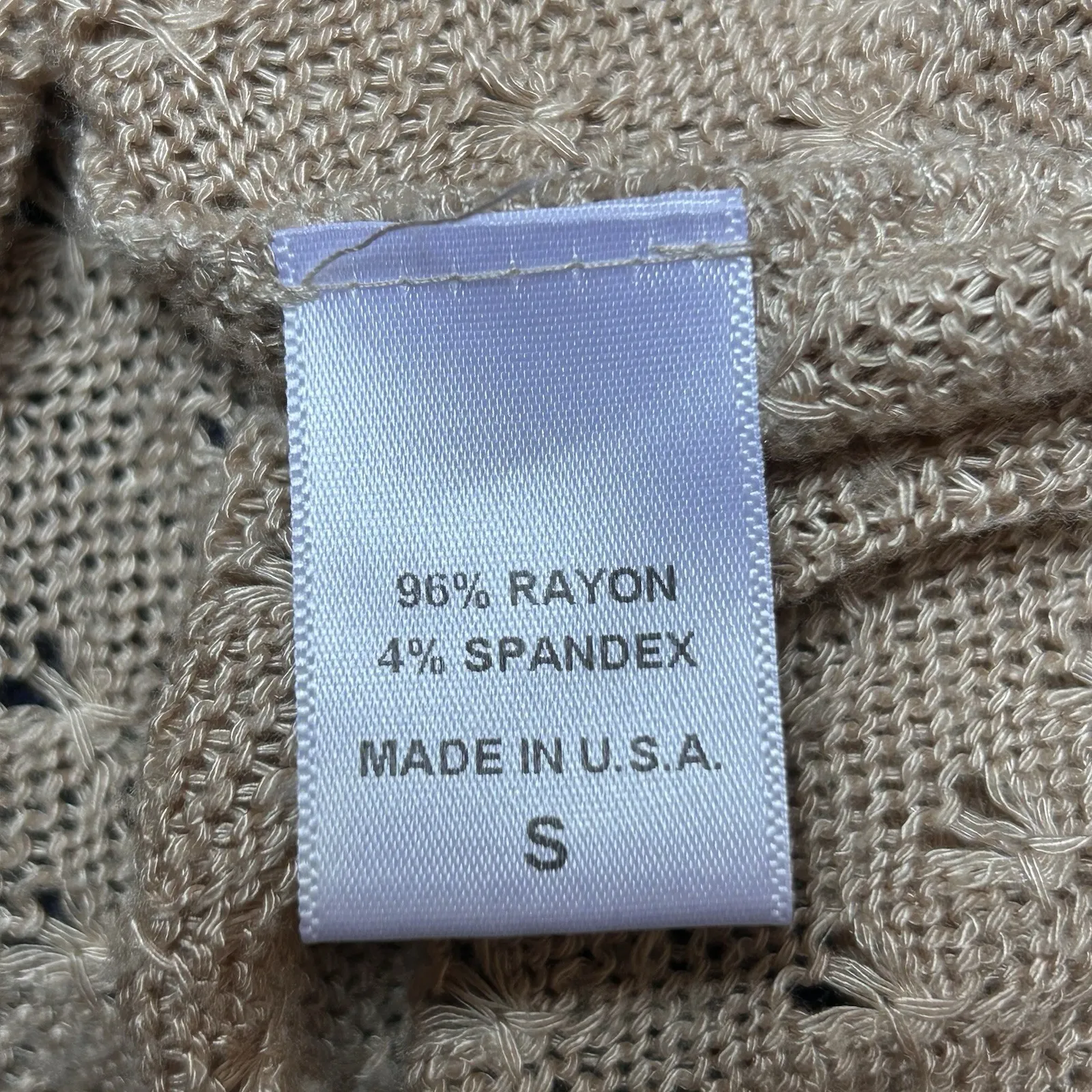 Womens Oatmeal Crochet Lace Open Cardigan Sweater Size Small Boho Hippie Cottage - Image 8