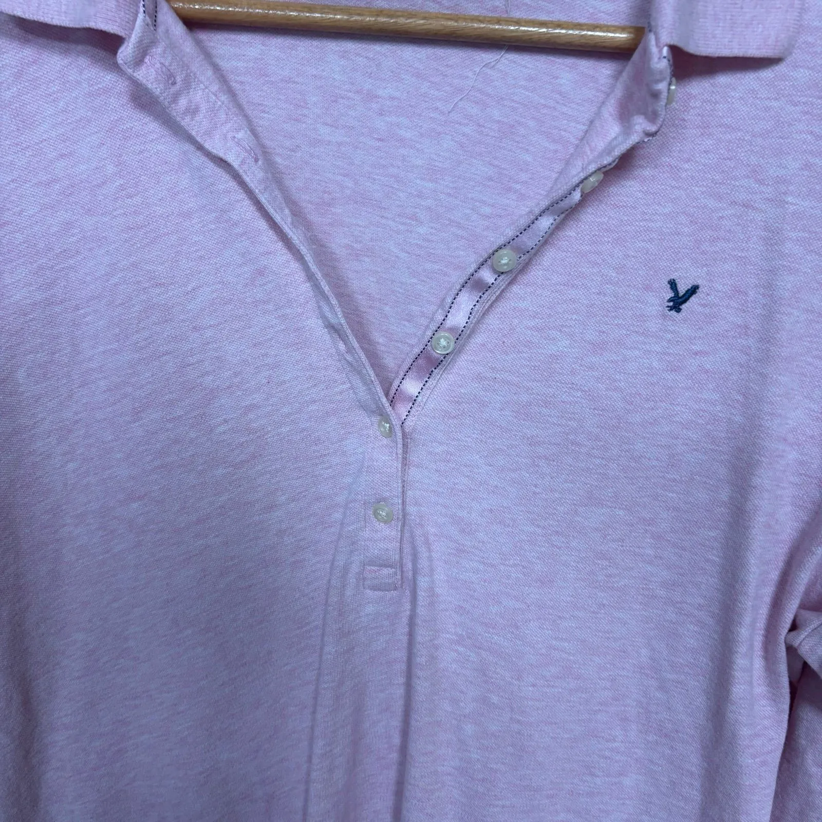 American Eagle Pink Polo Long Sleeve‎ Shirt Size XL - Image 3