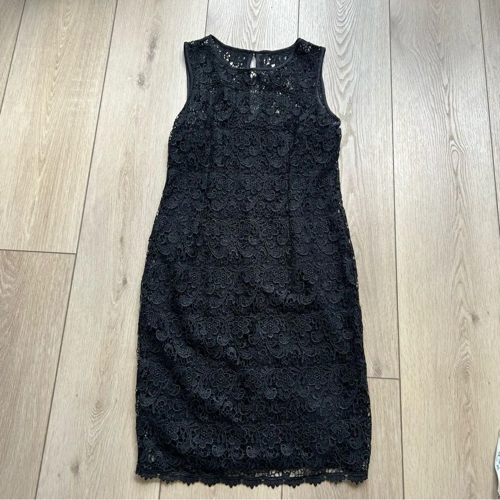 DB RSVP Lace Overlay Black Cocktail Dress Sheath Dress Size 6 Sleeveless - Image 7