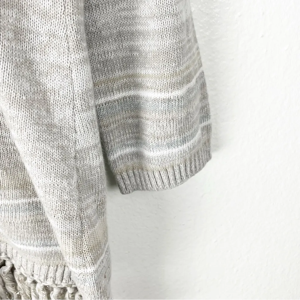 TOMMY BAHAMA Anacapa Silver Linen Blend Fringe Trim V-Neck Hooded Sweater Small - Image 10