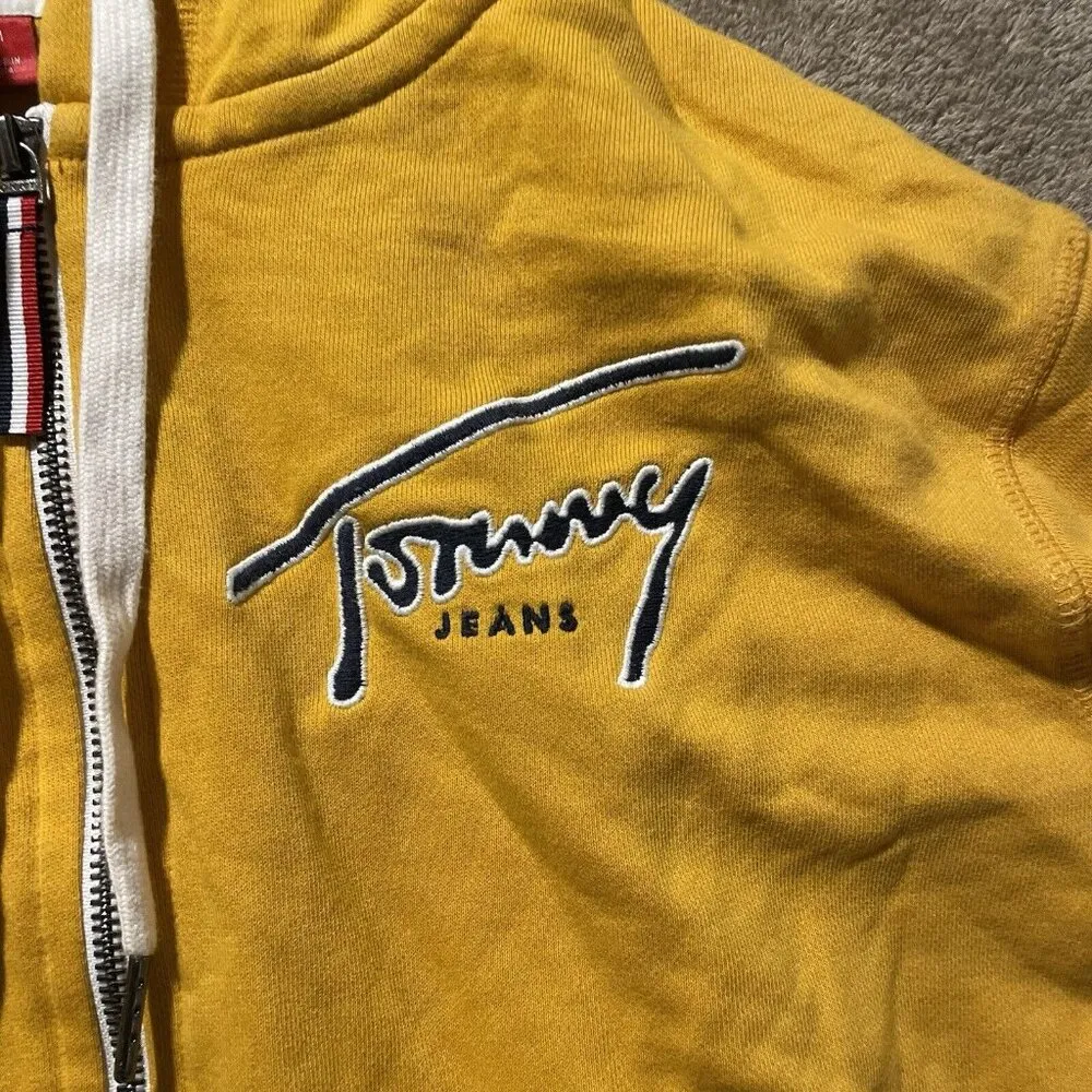 Tommy Hilfiger Jacket Women's Sz Medium Mustard Yellow Full Zip Hooded Y2K 90's - Image 4