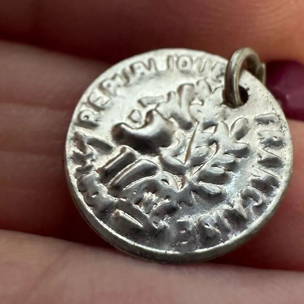 Silver tone hoop purple beaded coin dangling earrings - Image 5