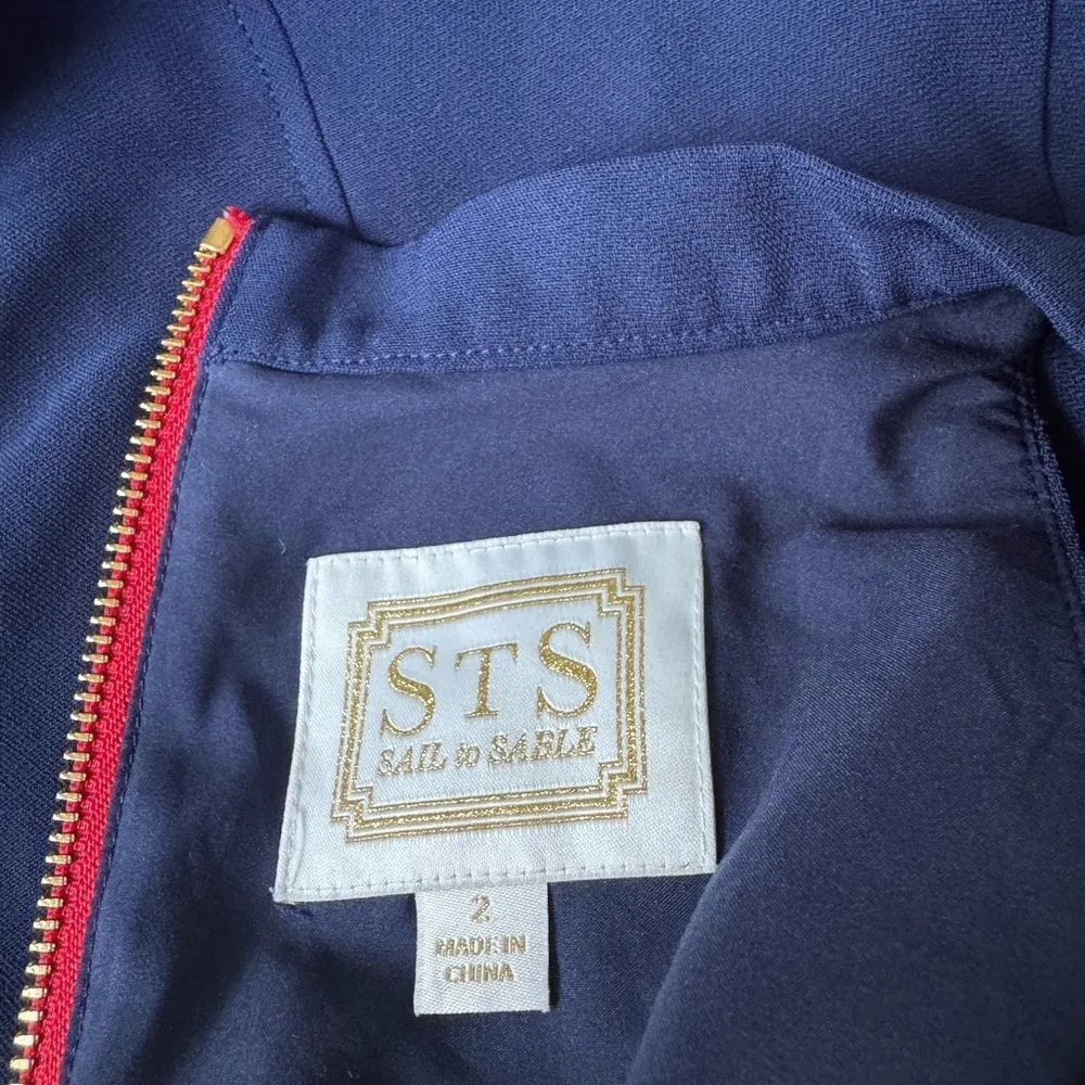 Sail to Sable Navy Sleeveless Shift Dress Red Poplin pockets Red Back Zipper 2 - Image 4