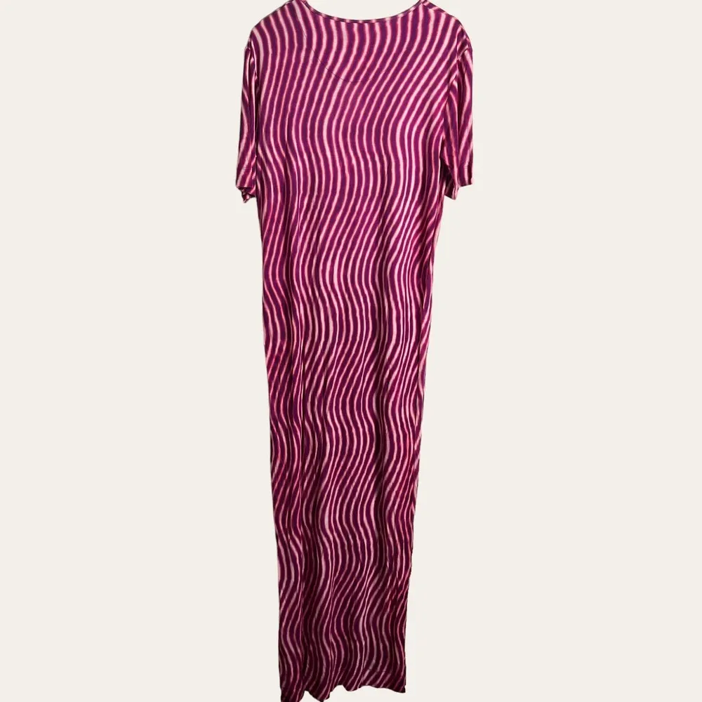 Dries Van Noten Len Lye Pink Striped Print Slit Jersey Maxi Dress Size L - Image 10