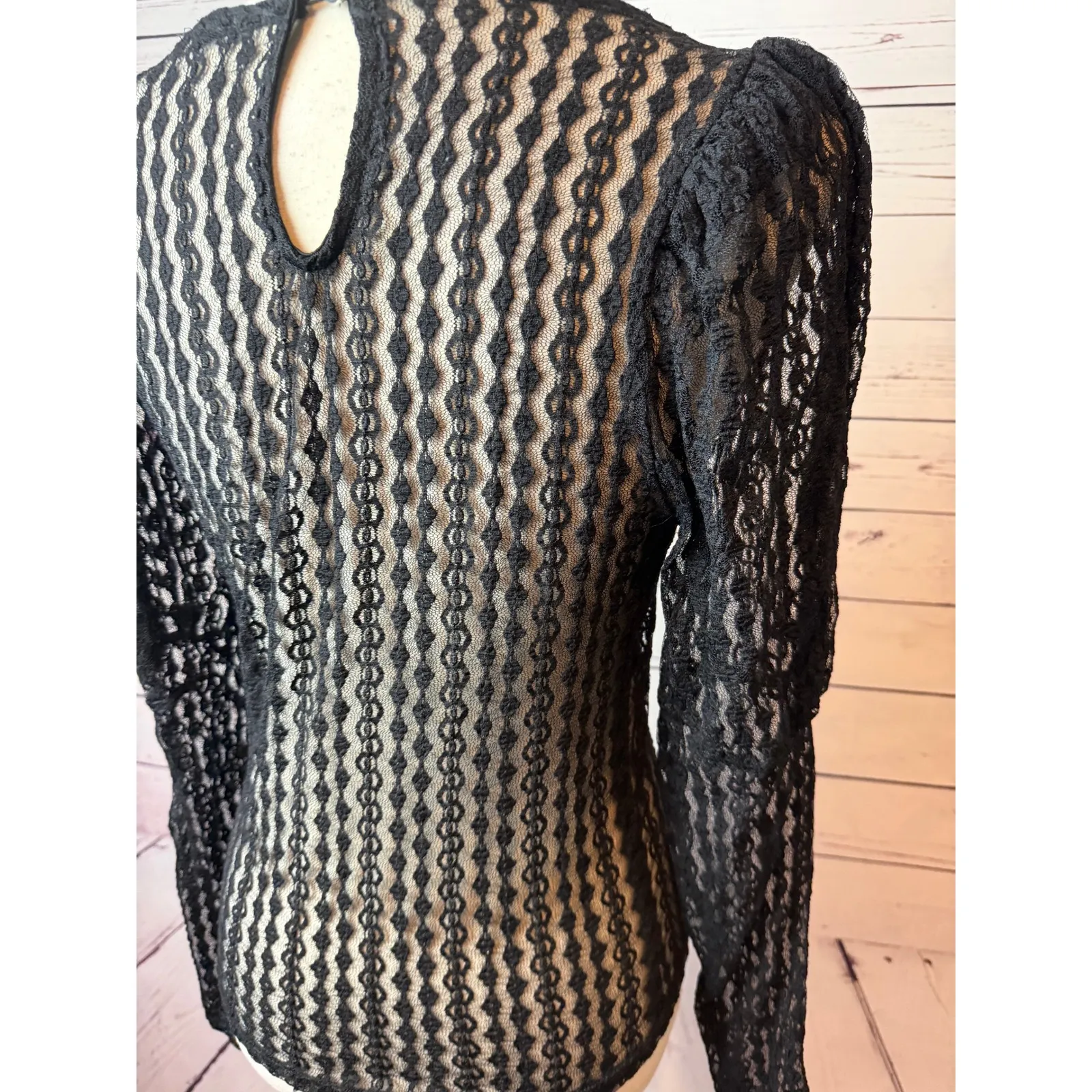 Haute Monde Lace Whimsigoth Top Medium Sheer Fairy Grunge Sexy Y2K 90s Black - Image 7