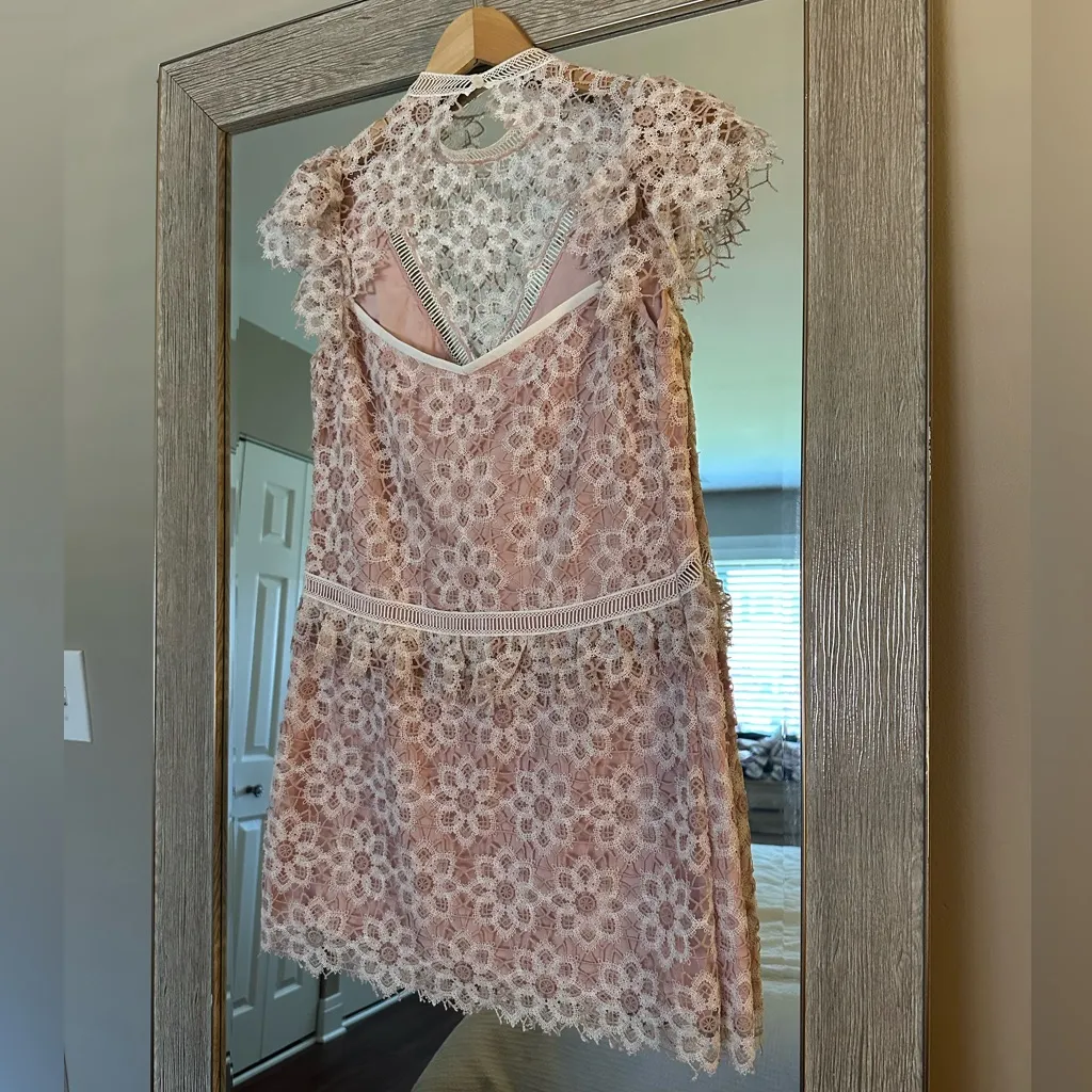 Saylor Blush Pink White Lace High Neck Mini Dress Size Small - Image 4