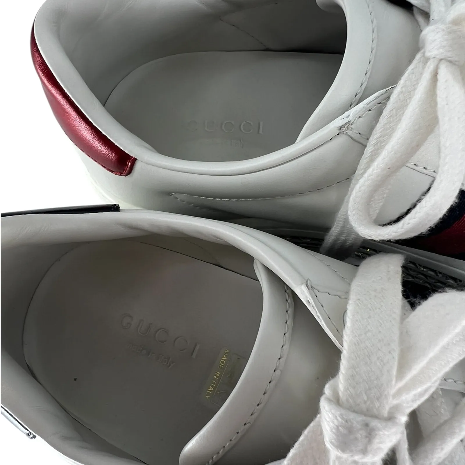 Gucci Ace Web Platform Crystal Embellished Leather Sneakers - Image 14