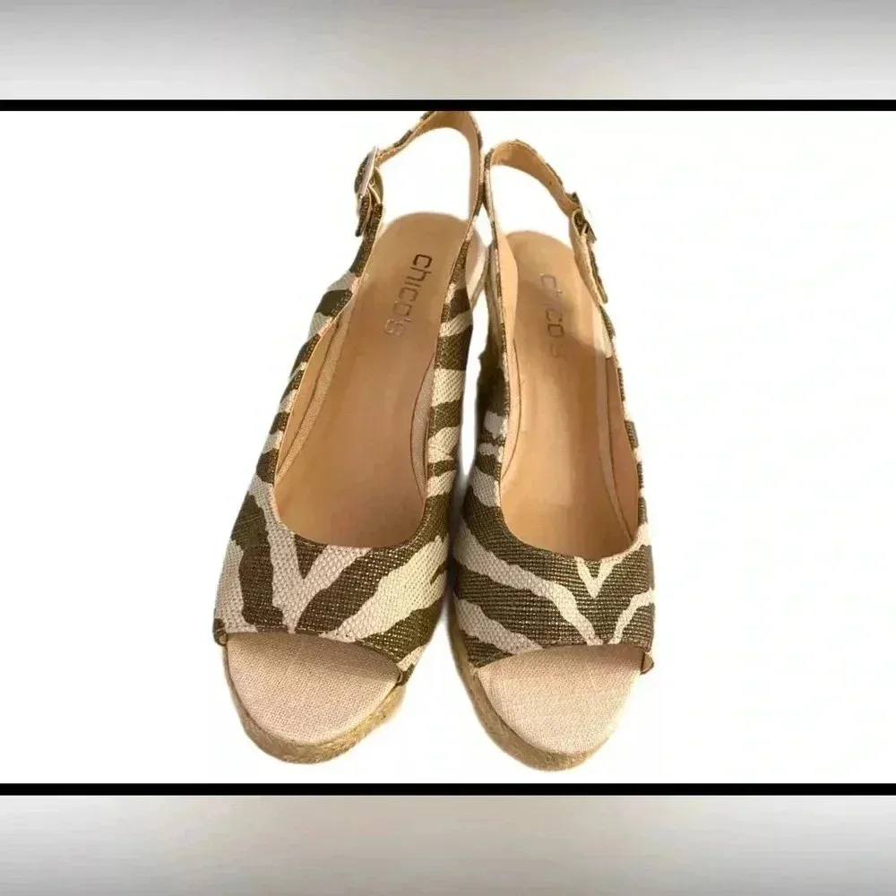 CHICO’S Zebra Print Sandals Women’s Simon Espadrille Wedge Slingback Heels 9 - Image 4