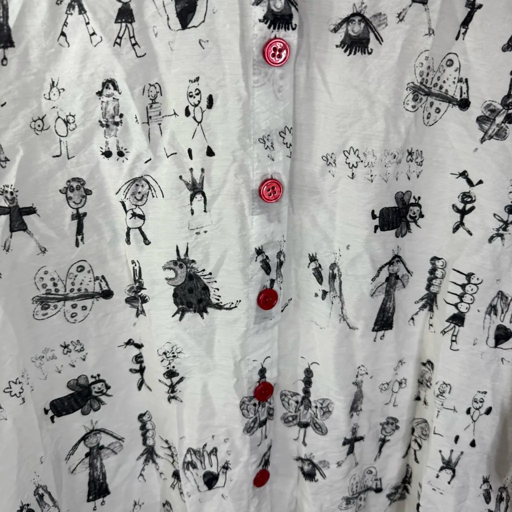 Shana Size Large Button Down Womens Shirt of Kids Drawings Red‎ Buttons Zipper White - Image 5