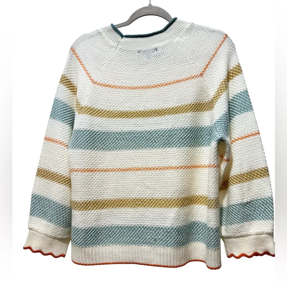 Democracy Cream and Blue Knit Sweater Size L Classic Casual Closet Staple Preppy - Image 6