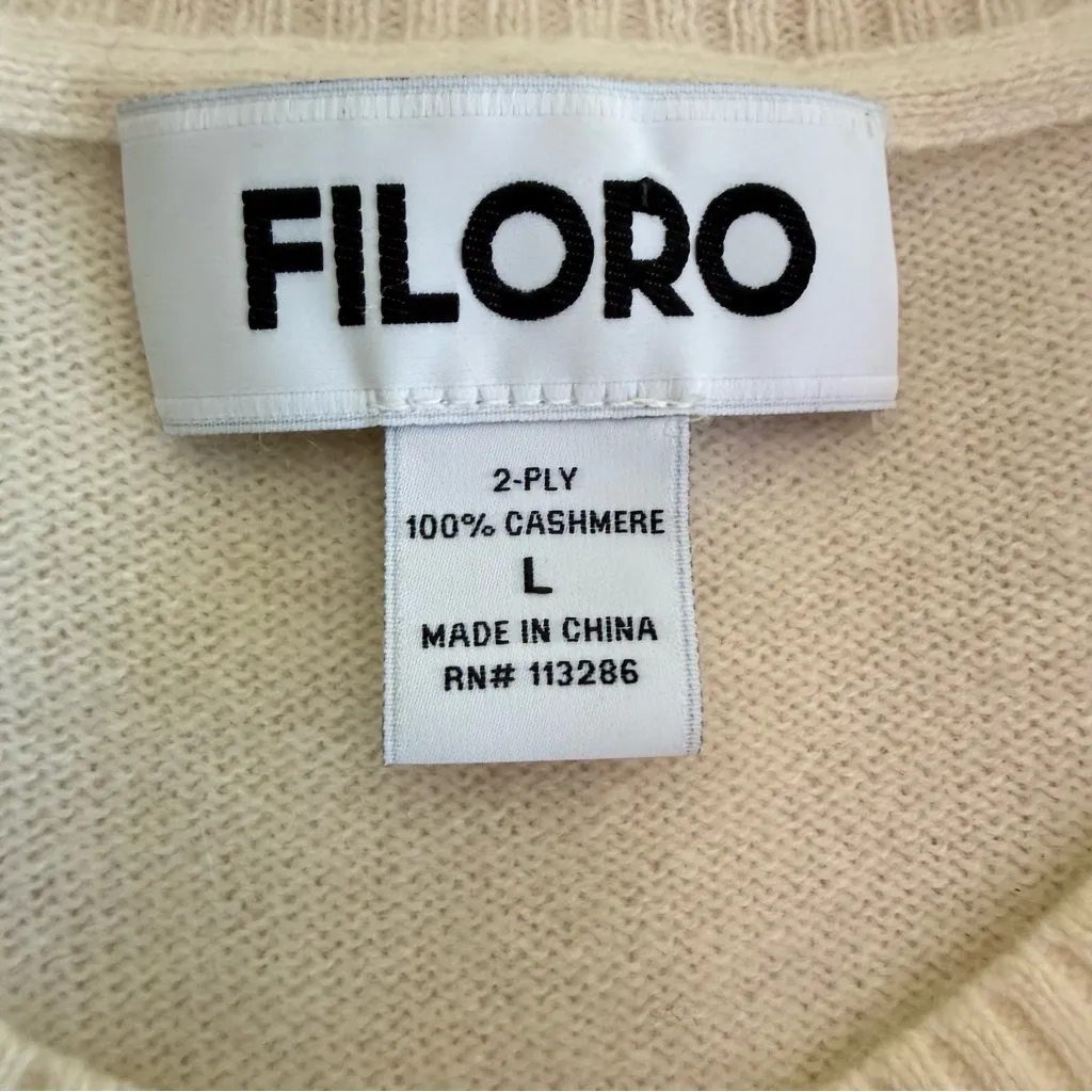 Filoro Cashmere Sweater L Cream‎ Embroidered Fruit Pullover Jumper Strawberry Pink Size L - Image 5