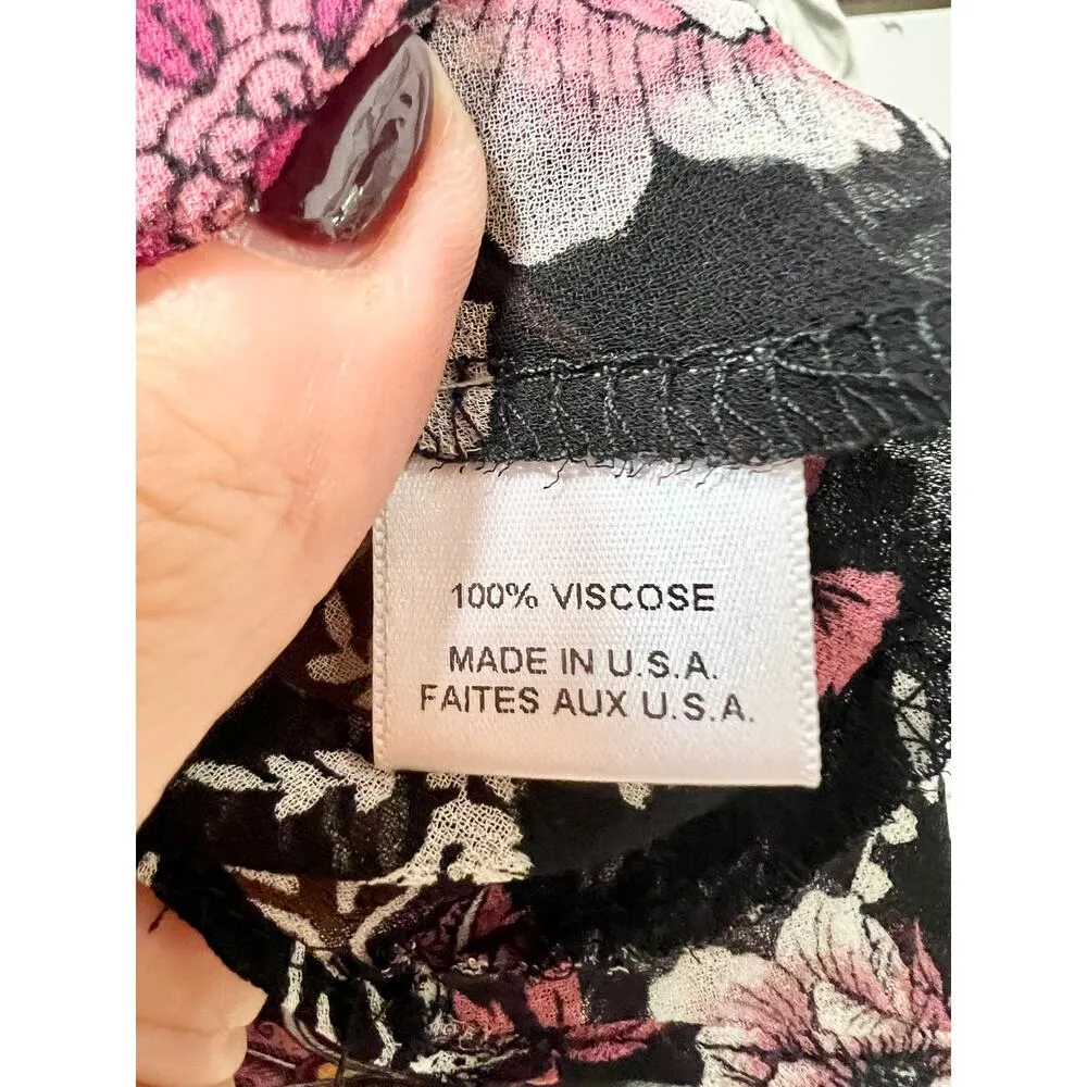 MISA Los Angeles Ceria Pull On Ruffle Tiered Mini Skirt Black Fuchsia Floral M - Image 8