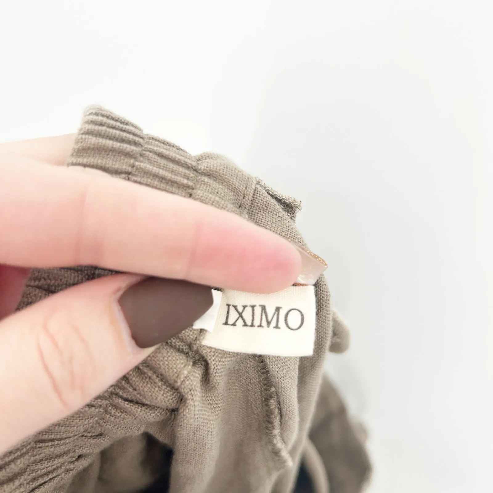 Iximo Womens Beachy Lounge Lagenlook Tapered Leg 100% Linen Pants Size S Khaki‎ Brown - Image 8