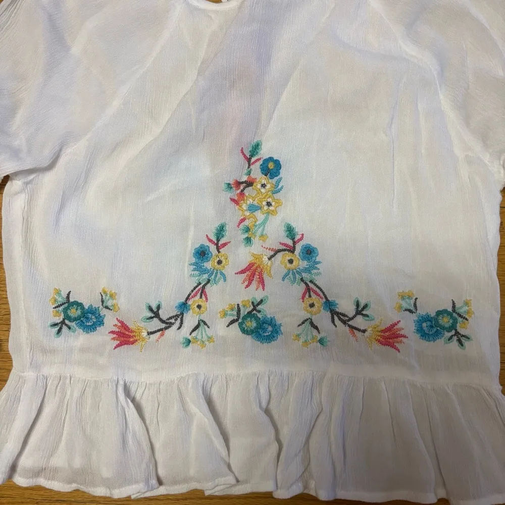 Raga Floral Embroidered Coastal Cowgirl Western Boho Chic Peplum Crop Blouse XS - Image 5