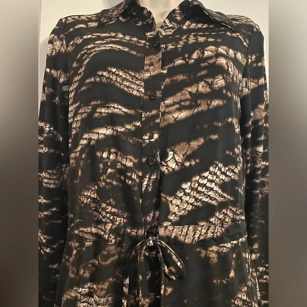 Calvin Klein Animal Print Tie Waist Button MIDI Dress Size 4 Mob Wife Stretchy - Image 2