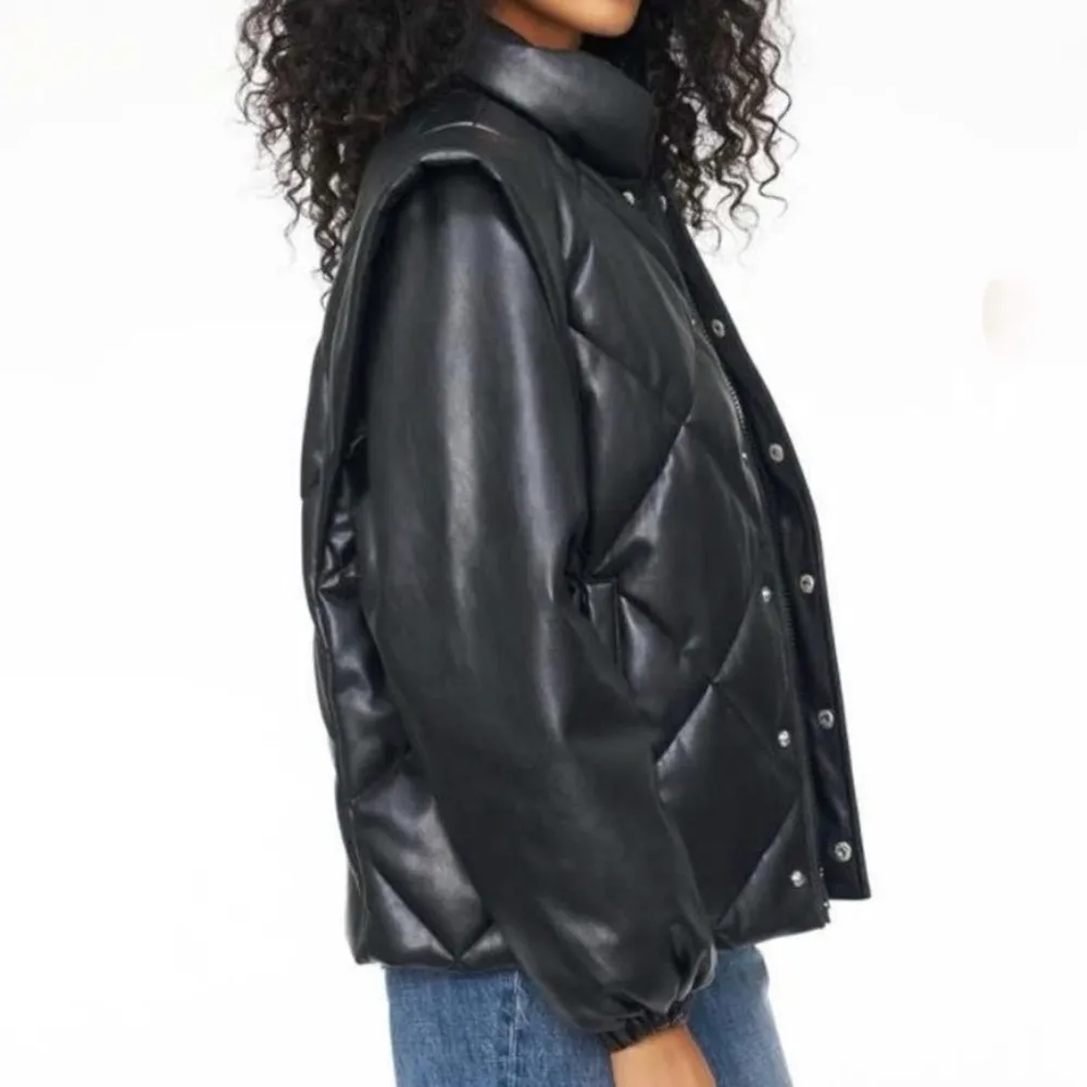 Pistola Callista Puffer Jacket w/ Removable Sleeves Black Faux Leather Sz XL NWT - Image 4