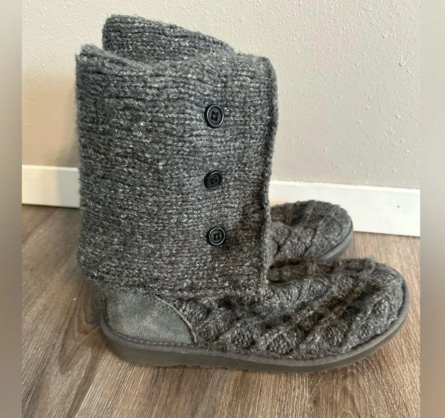 UGG  Knit Tall Boot Grey With Buttons - Image 6