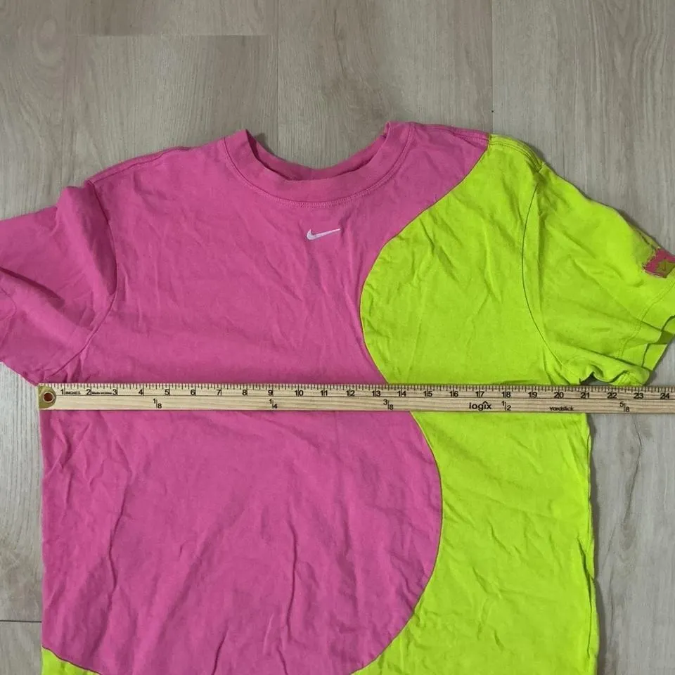 Nike Colorblock T Shirt Pink Neon Green Swoosh Logo Cotton Size M - Image 3