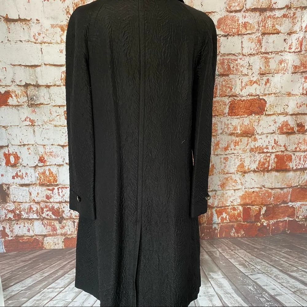 Marc Jacobs Black Textured Silk Blend Coat Snap Front Long Jacket Small - Image 3