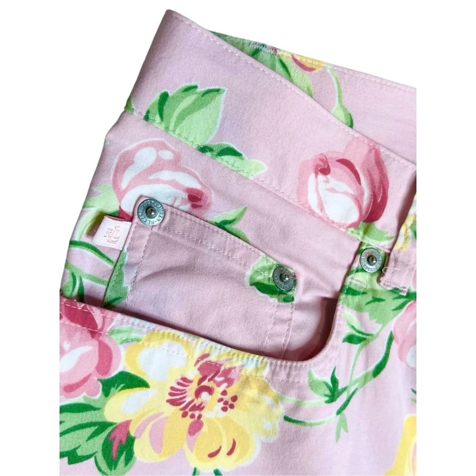 Lauren Ralph Lauren Pink Floral Flat Front Cropped Pant 10 Cottage Flower Spring - Image 2